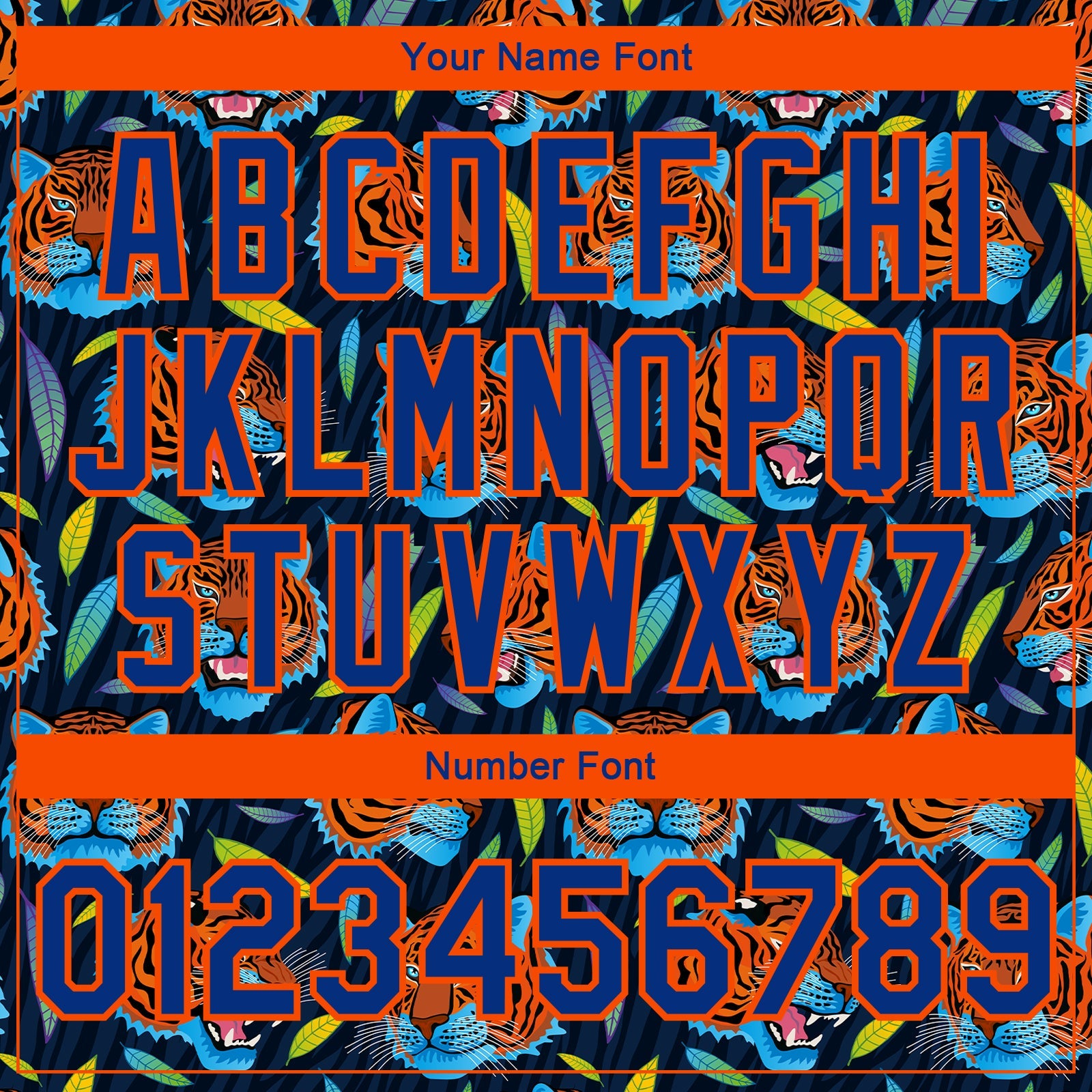 Custom Royal Royal-Orange Red Tiger Head In Colorful Jungle 3D Pattern Design Bomber Full-Snap Varsity Letterman Jacket view 7
