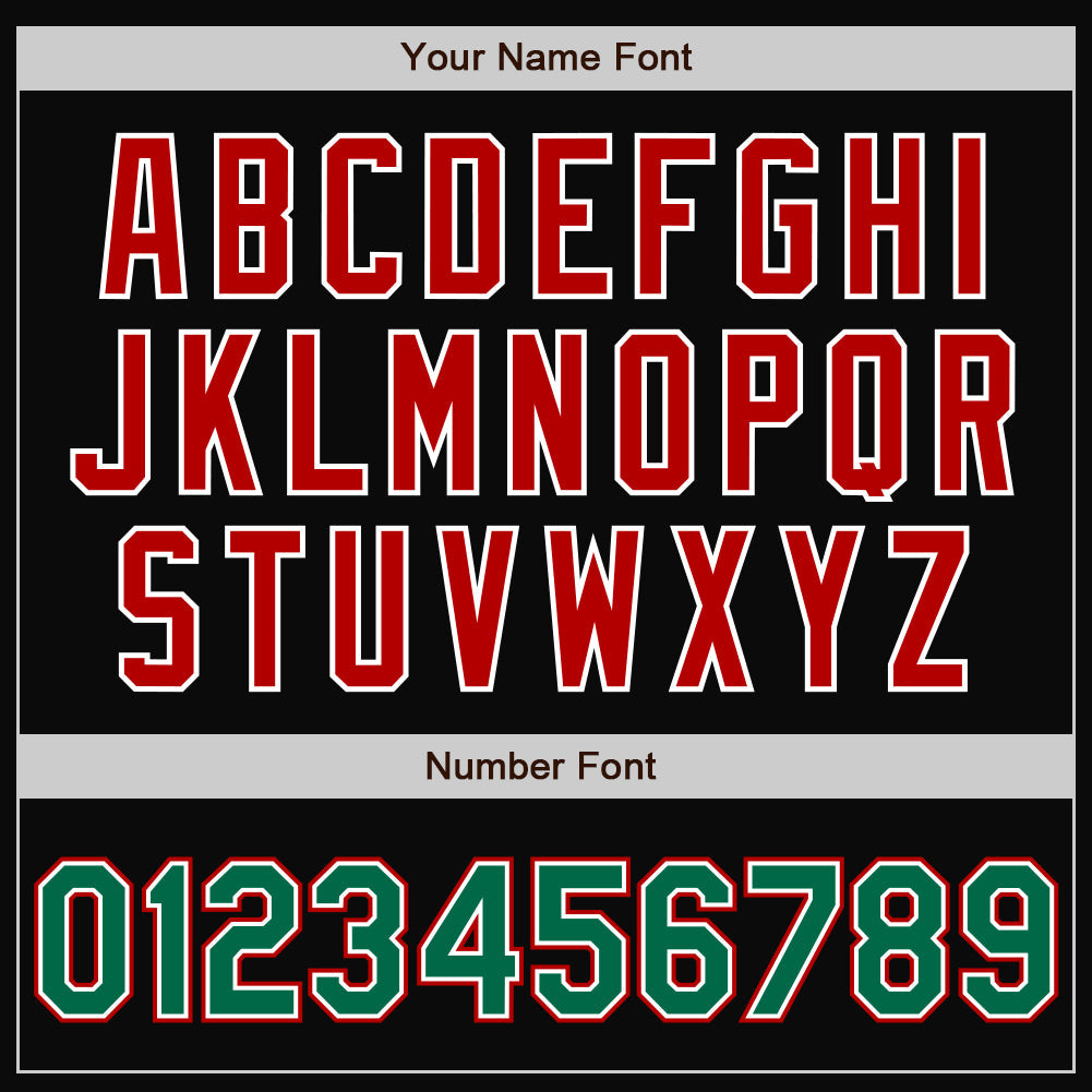 Custom Black Kelly Green-Red Bomber Full-Snap Varsity Letterman Jacket view 7