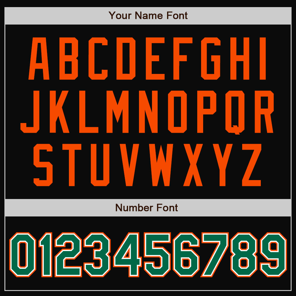 Custom Black Kelly Green-Orange Bomber Full-Snap Varsity Letterman Jacket view 7