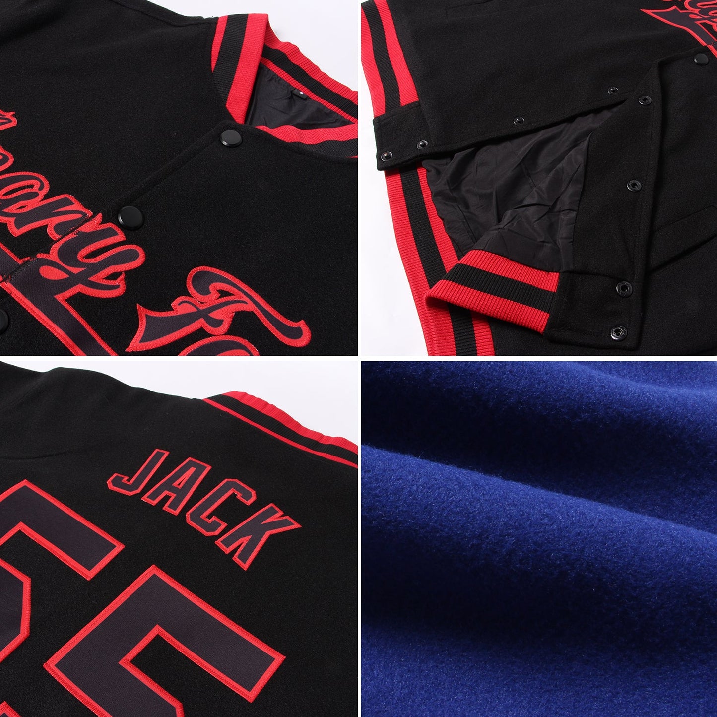 Custom Royal Old Gold-Black Bomber Full-Snap Varsity Letterman Jacket view 4