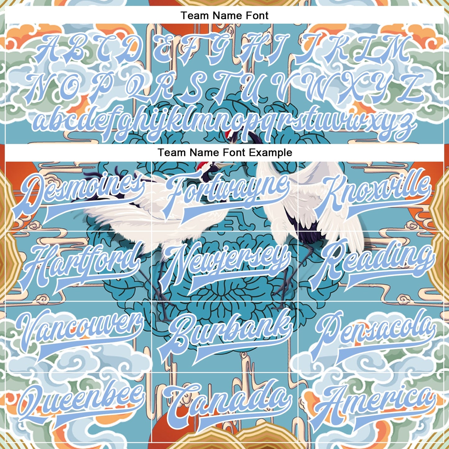 Custom Light Blue White Heron And Cloud 3D Pattern Design Bomber Full-Snap Varsity Letterman Jacket view 6
