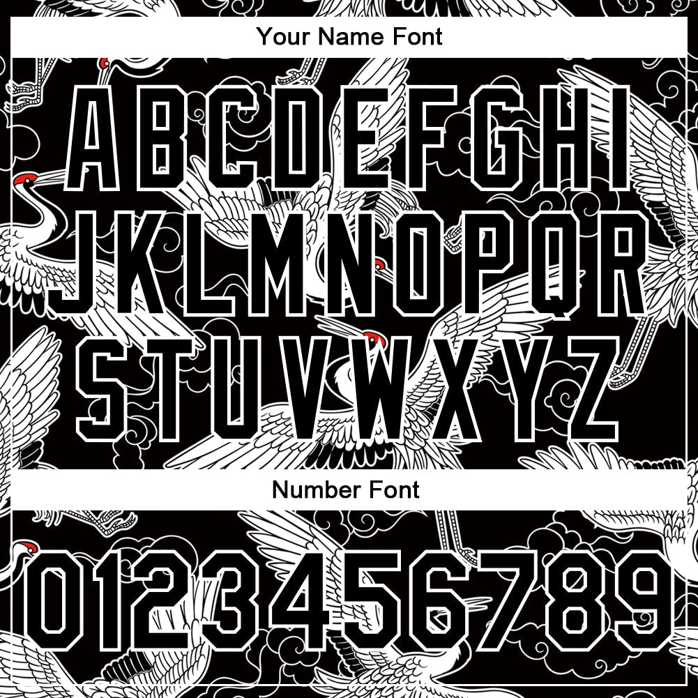 Custom Black White Heron And Cloud 3D Pattern Design Bomber Full-Snap Varsity Letterman Jacket view 7