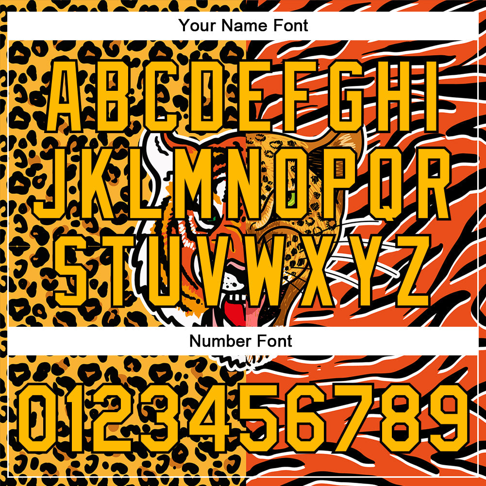 Custom Orange Gold-Black Tiger And Leopard Print 3D Pattern Design Bomber Full-Snap Varsity Letterman Jacket view 7