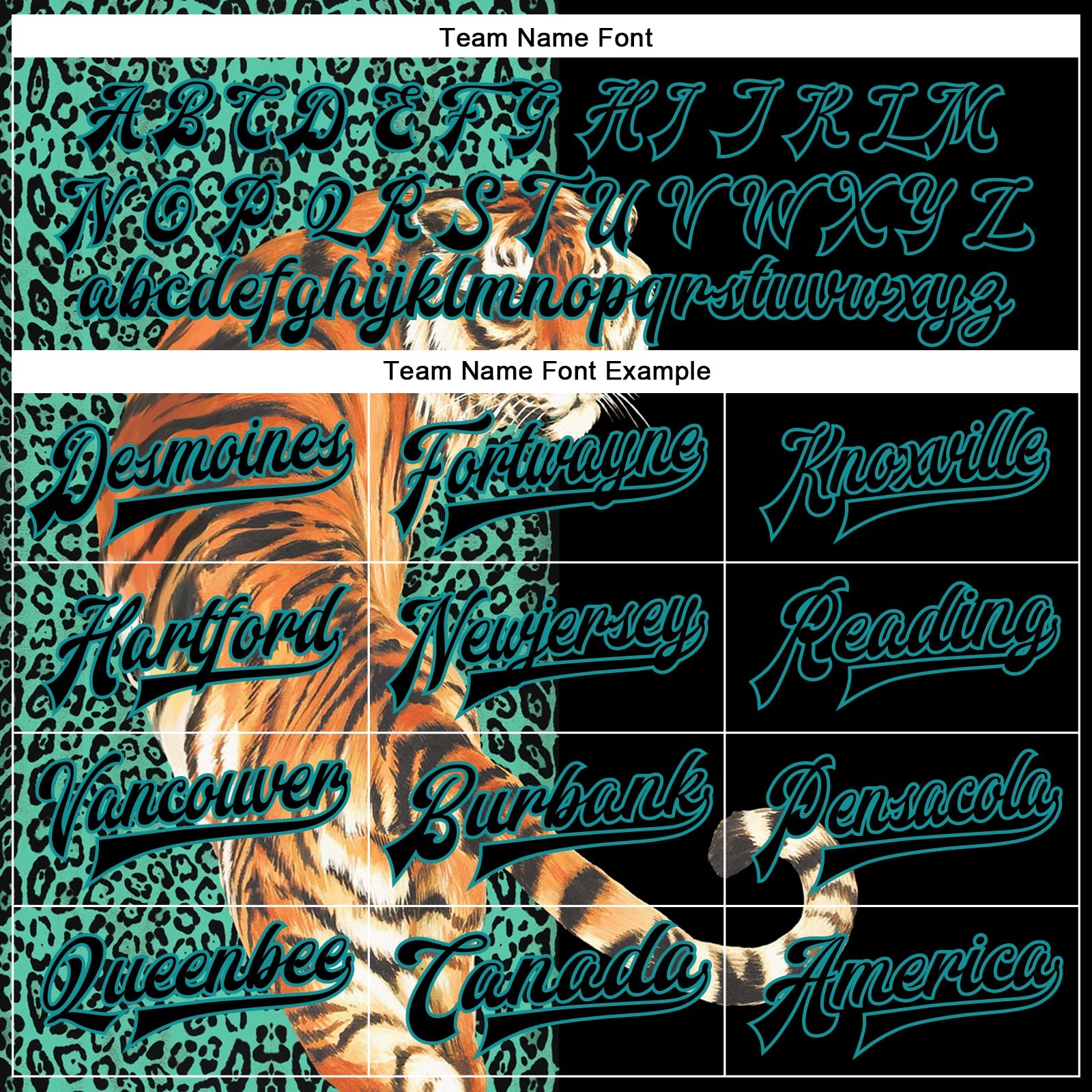 Custom Black Teal Tiger And Leopard Print 3D Pattern Design Bomber Full-Snap Varsity Letterman Jacket view 6