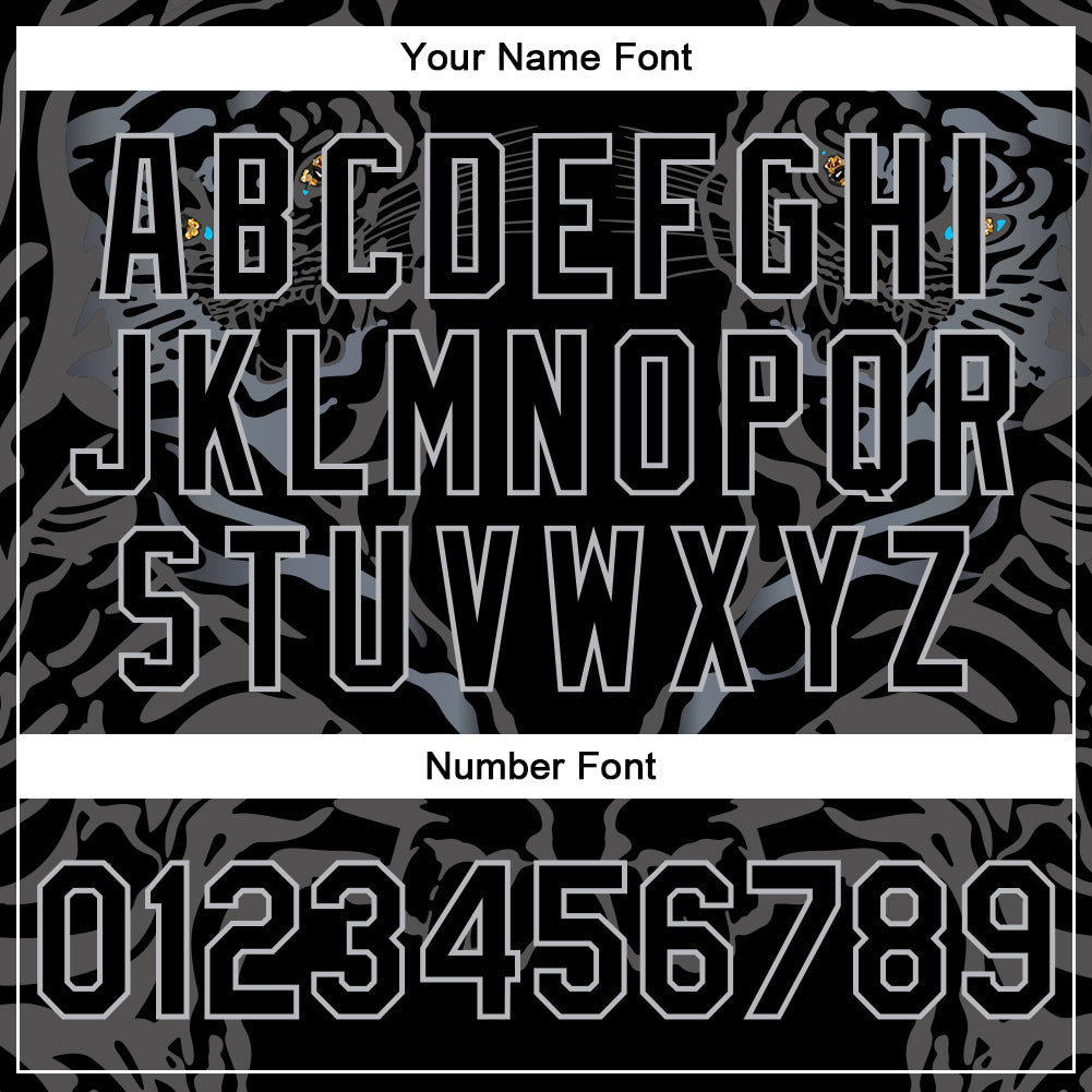 Custom Black Gray Tiger 3D Pattern Design Bomber Full-Snap Varsity Letterman Jacket view 7