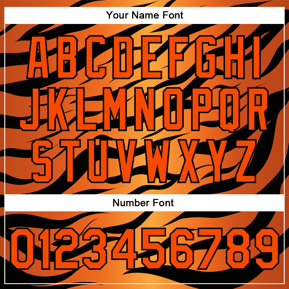 Custom Orange Black Tiger 3D Pattern Design Bomber Full-Snap Varsity Letterman Jacket view 7