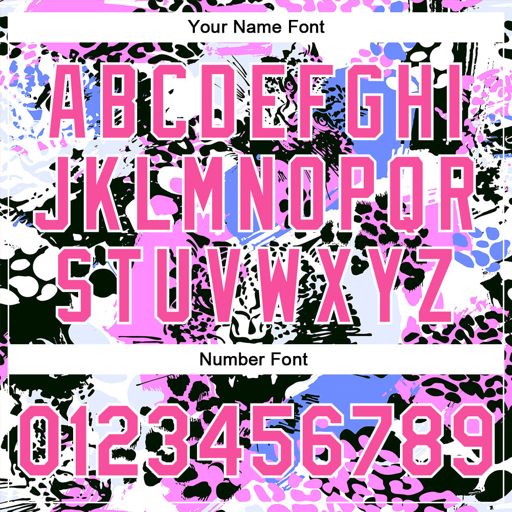 Custom Black Pink-White Leopard 3D Pattern Design Bomber Full-Snap Varsity Letterman Jacket view 7