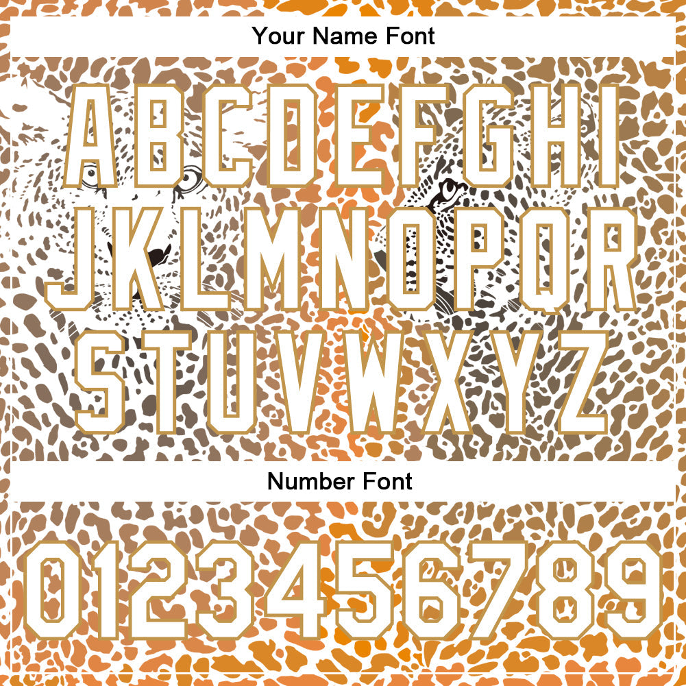 Custom Old Gold White-Black Leopard 3D Pattern Design Bomber Full-Snap Varsity Letterman Jacket view 7