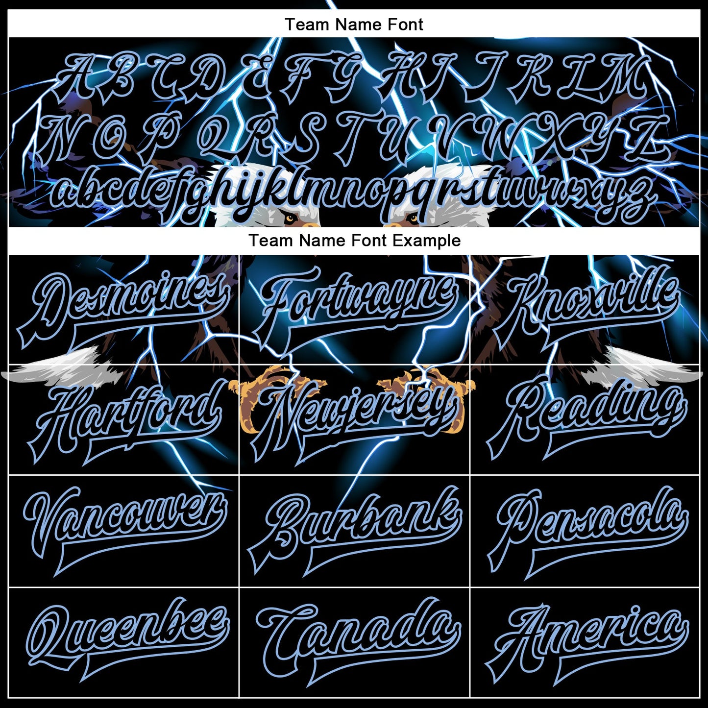 Custom Black Light Blue-White Lightning Eagle 3D Pattern Design Bomber Full-Snap Varsity Letterman Jacket view 6