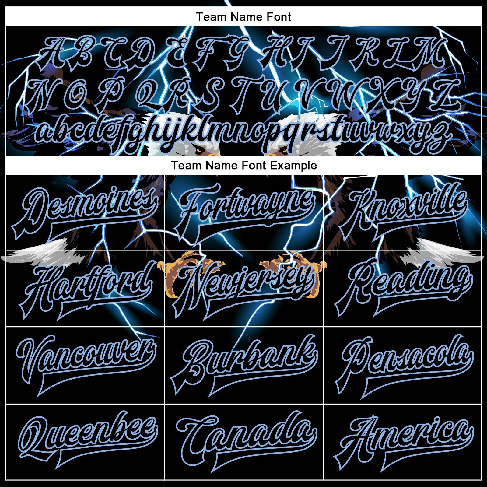 Custom Black Light Blue-White Lightning Eagle 3D Pattern Design Bomber Full-Snap Varsity Letterman Jacket view 6