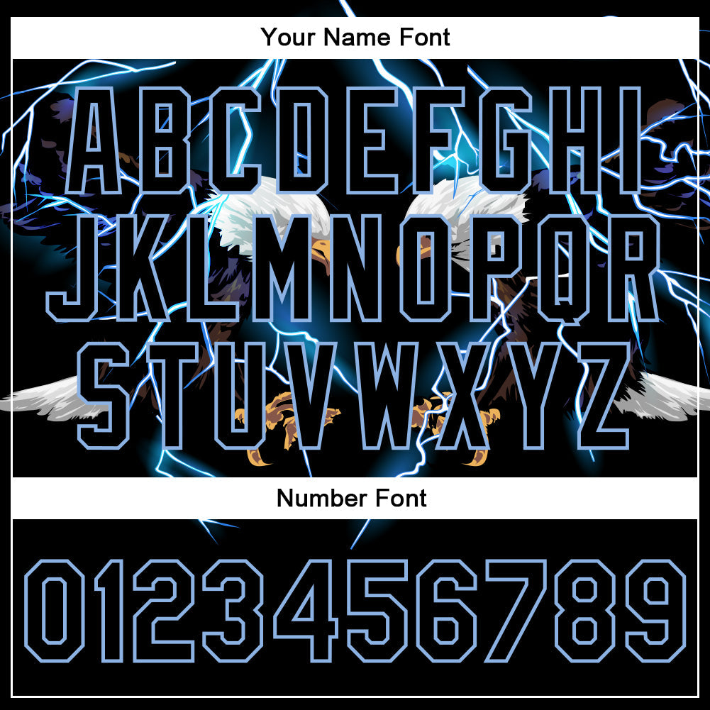 Custom Black Light Blue-White Lightning Eagle 3D Pattern Design Bomber Full-Snap Varsity Letterman Jacket view 7