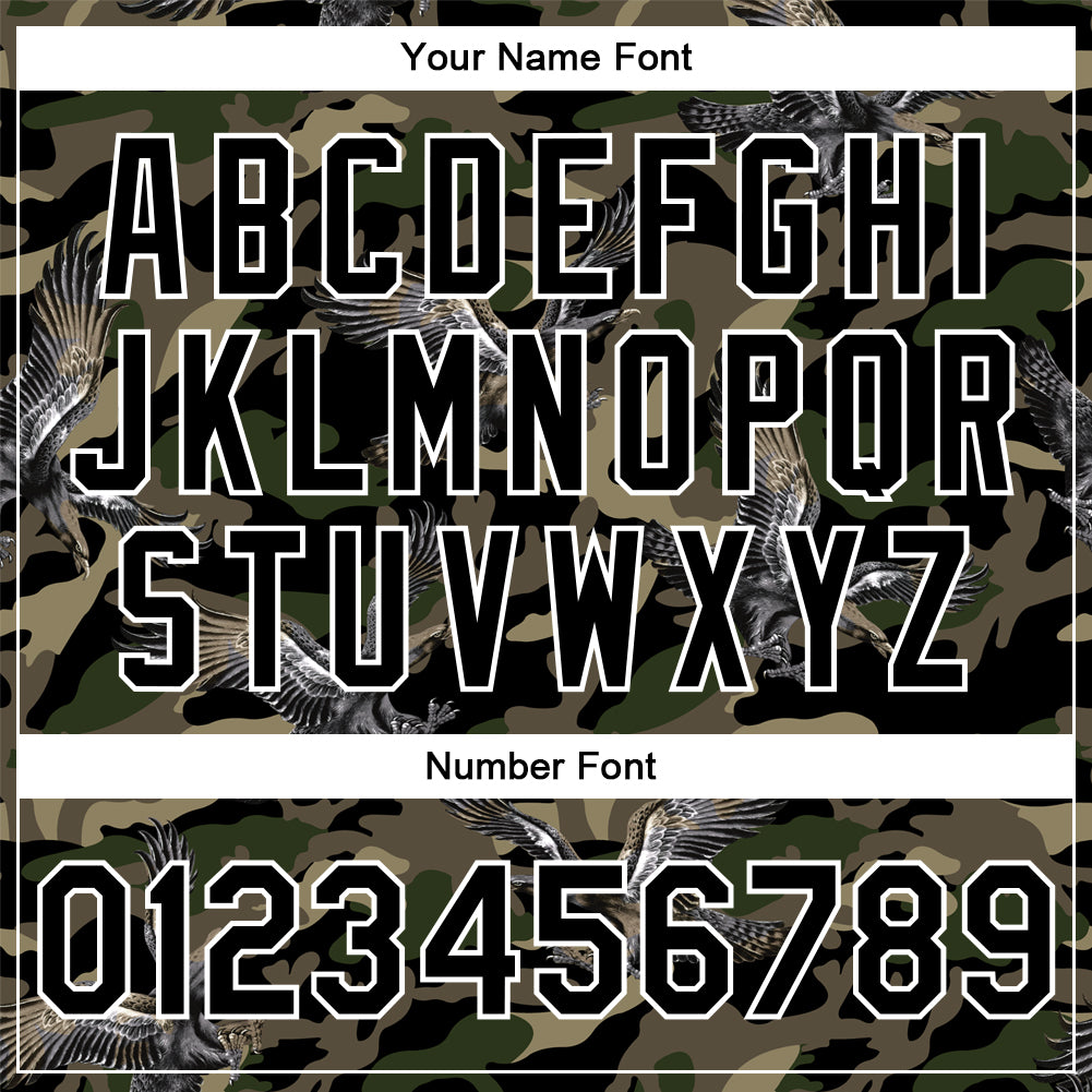 Custom Camo Black-White Eagle 3D Pattern Design Bomber Full-Snap Varsity Letterman Salute To Service Jacket view 7
