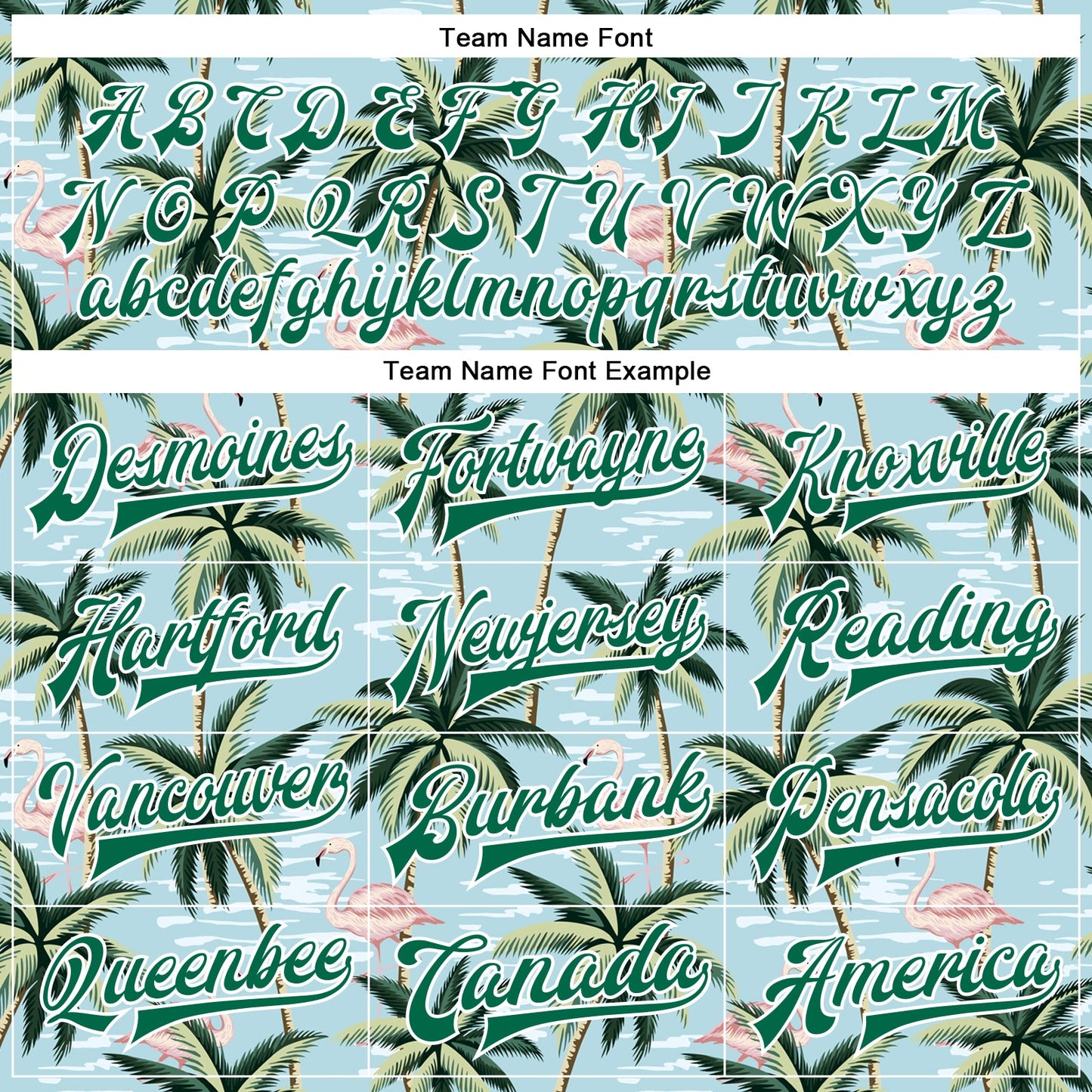 Custom Lakes Blue Kelly Green-White Flamingo And Tropical Hawaii Palm Tree 3D Bomber Full-Snap Varsity Letterman Jacket view 6