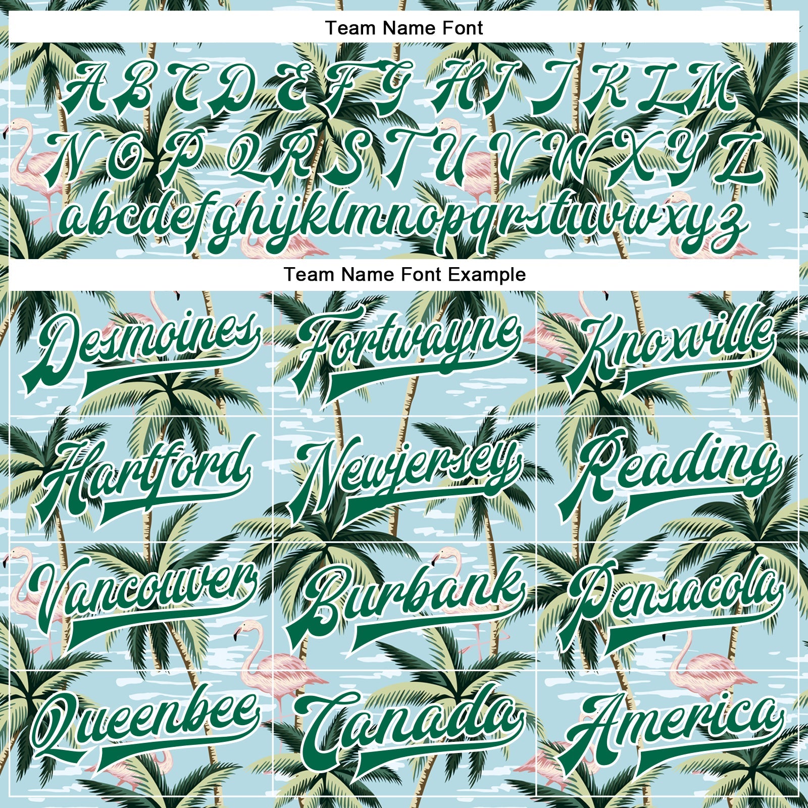 Custom Lakes Blue Kelly Green-White Flamingo And Tropical Hawaii Palm Tree 3D Bomber Full-Snap Varsity Letterman Jacket view 6