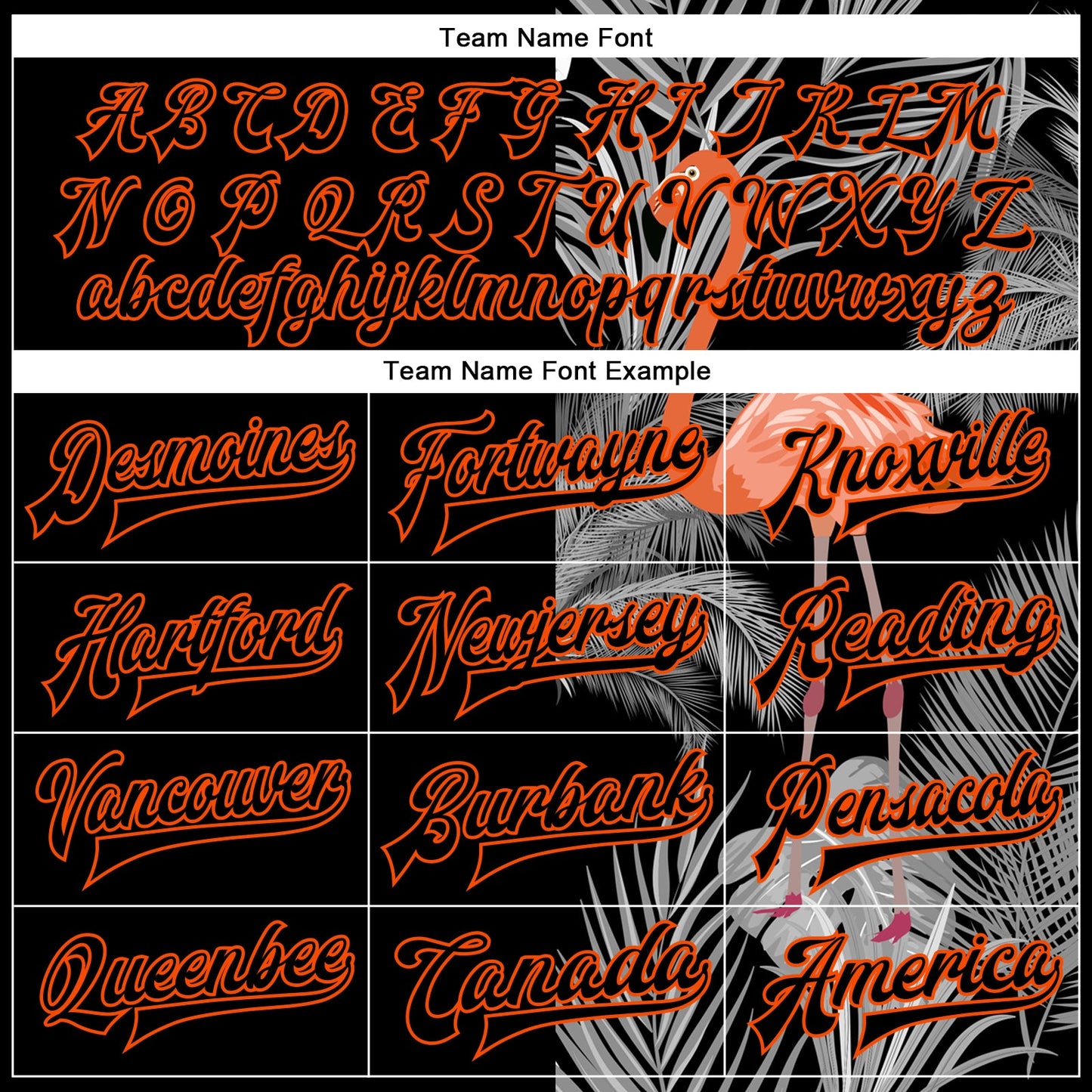 Custom Black Orange-Gray Flamingo And Tropical Hawaii Palm Plants 3D Bomber Full-Snap Varsity Letterman Jacket view 6