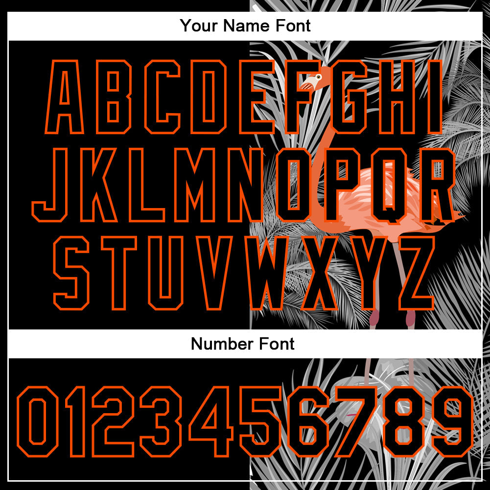 Custom Black Orange-Gray Flamingo And Tropical Hawaii Palm Plants 3D Bomber Full-Snap Varsity Letterman Jacket view 7