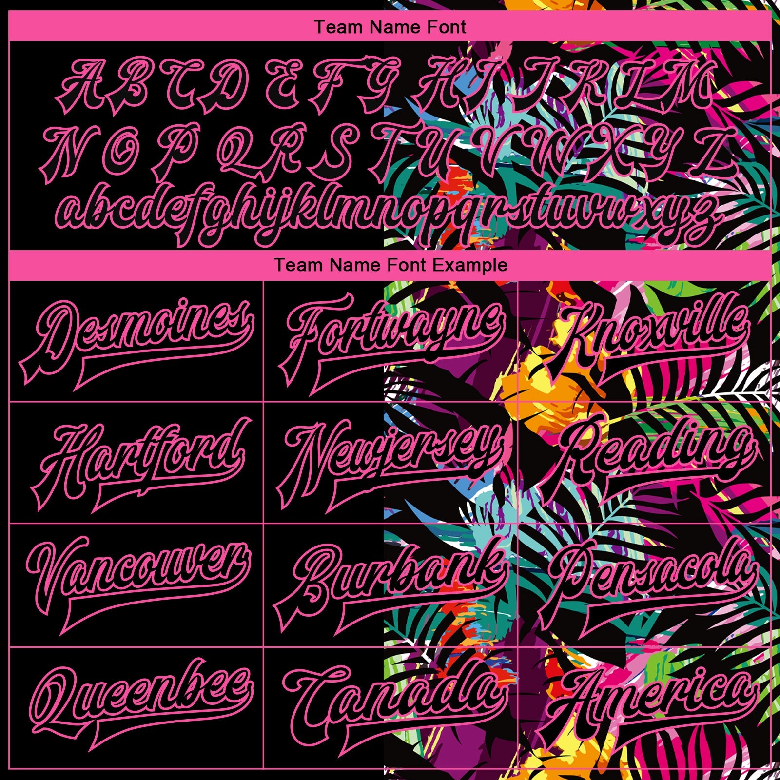 Custom Black Pink-Light Blue Hawaii Palm Trees 3D Bomber Full-Snap Varsity Letterman Jacket view 6