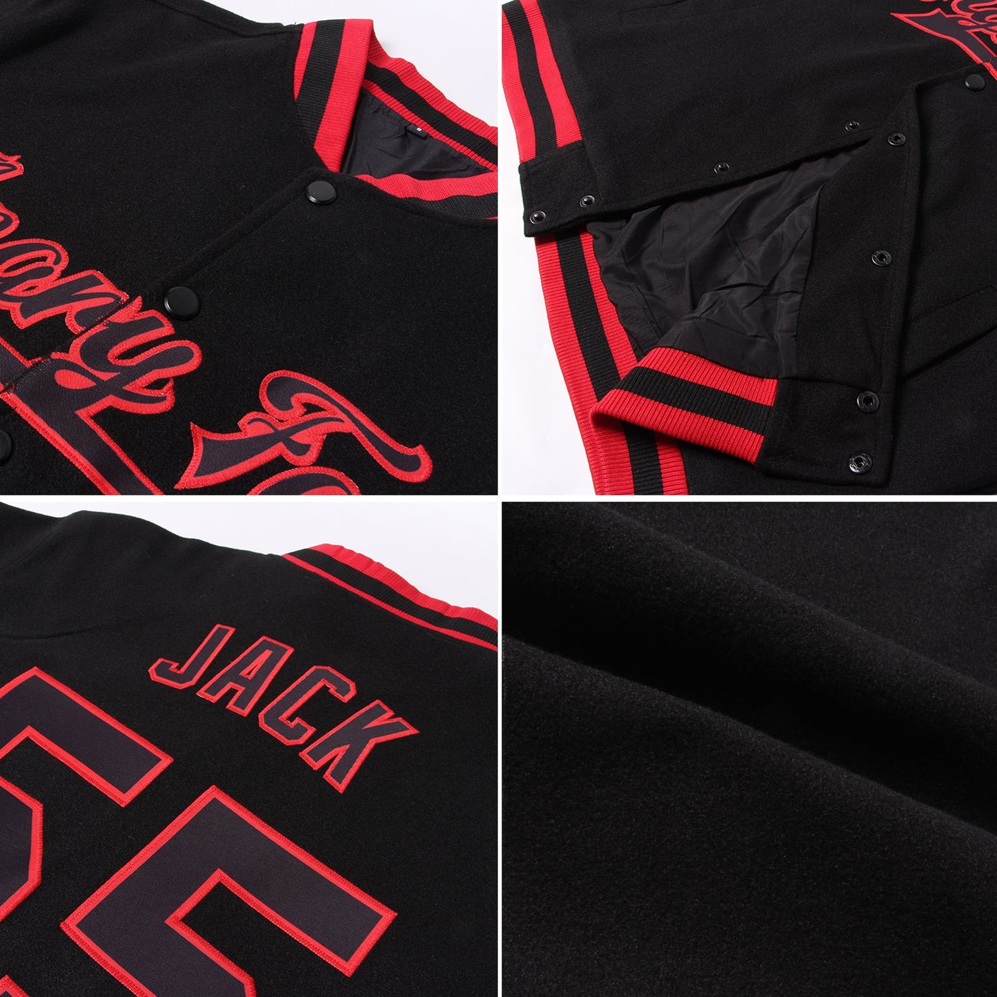 Custom Black White Pinstripe Neon Green Bomber Full-Snap Varsity Letterman Jacket view 4