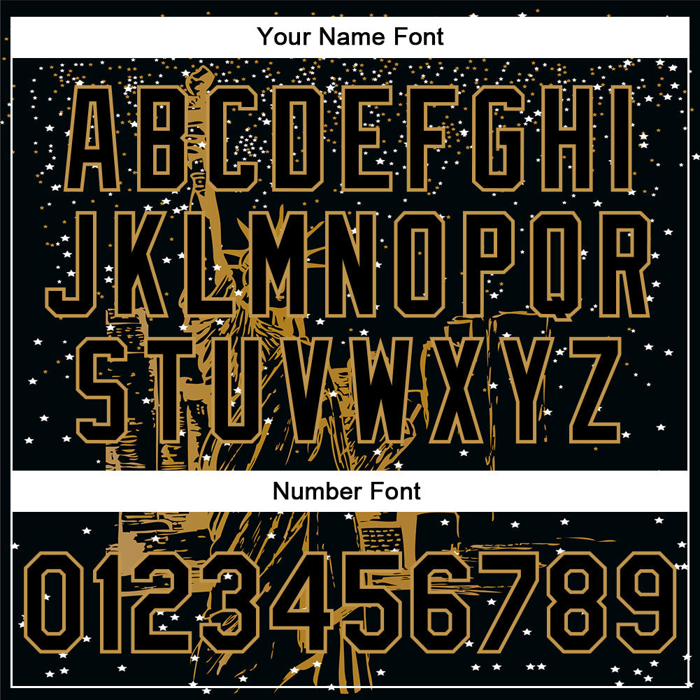 Custom Black Old Gold New York Statue of Liberty 3D Pattern Design Bomber Full-Snap Varsity Letterman Jacket view 7