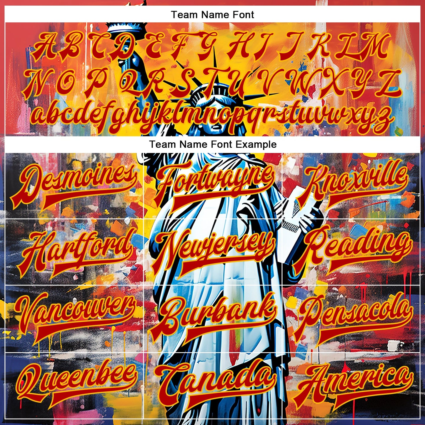 Custom Gold Red Statue of Liberty Independence Day 3D Pattern Design Bomber Full-Snap Varsity Letterman Jacket view 6