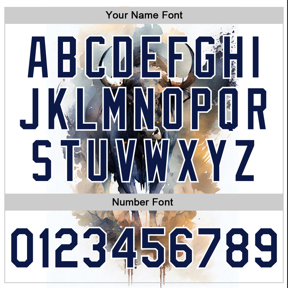 Custom White Navy A Bull With Horns 3D Pattern Design Bomber Full-Snap Varsity Letterman Jacket view 7