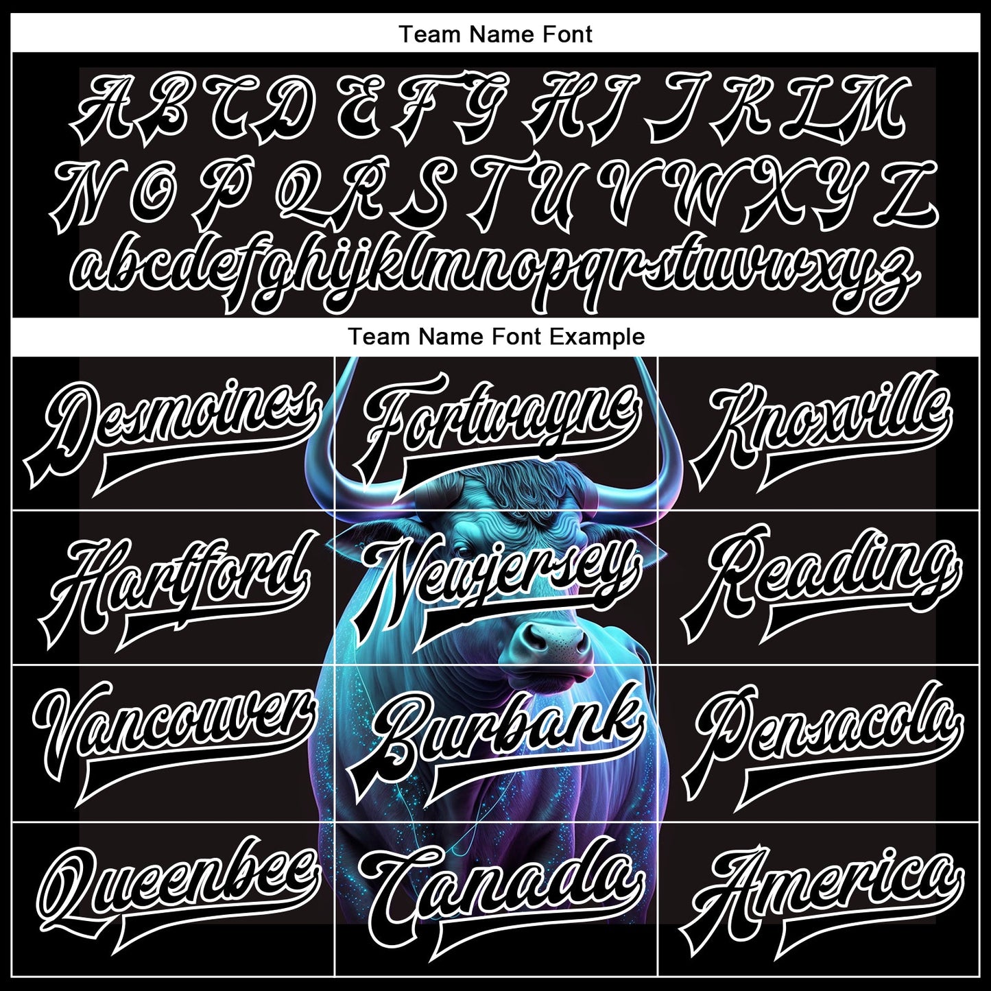 Custom Black White A Blue Bull With Blue Horns 3D Pattern Design Bomber Full-Snap Varsity Letterman Jacket view 6