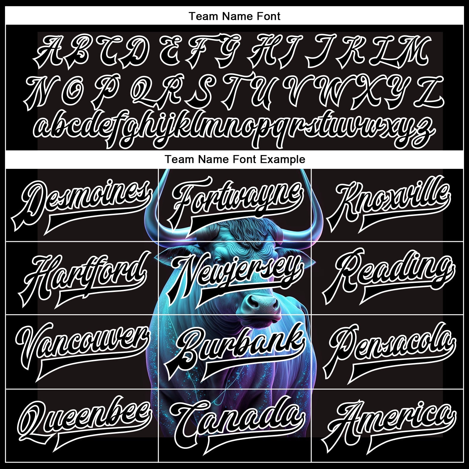 Custom Black White A Blue Bull With Blue Horns 3D Pattern Design Bomber Full-Snap Varsity Letterman Jacket view 6