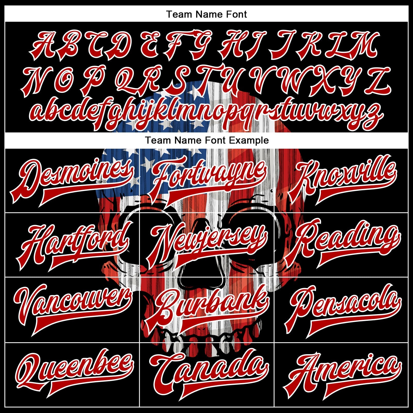 Custom Black Red-White Skull With American Flag 3D Bomber Full-Snap Varsity Letterman Jacket view 6