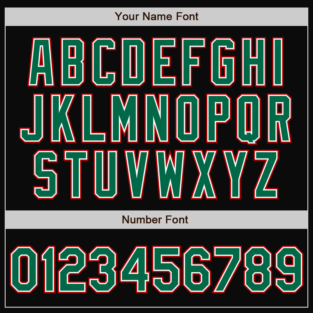 Custom Black Kelly Green-Red Bomber Full-Snap Varsity Letterman Two Tone Jacket view 7