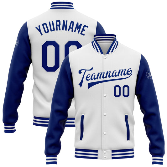 Custom White Royal Bomber Full-Snap Varsity Letterman Two Tone Jacket - Main View