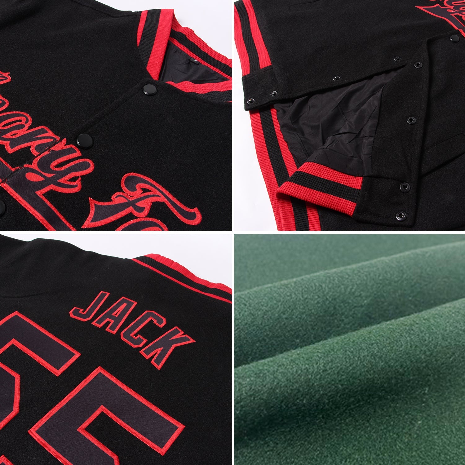 Custom Green White-Light Blue Bomber Full-Snap Varsity Letterman Two Tone Jacket view 4