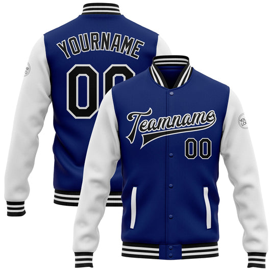 Custom Royal Black-White Bomber Full-Snap Varsity Letterman Two Tone Jacket - Main View