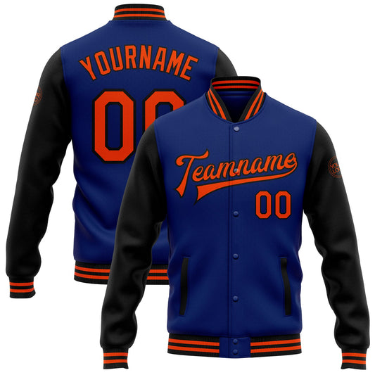 Custom Royal Orange-Black Bomber Full-Snap Varsity Letterman Two Tone Jacket - Main View