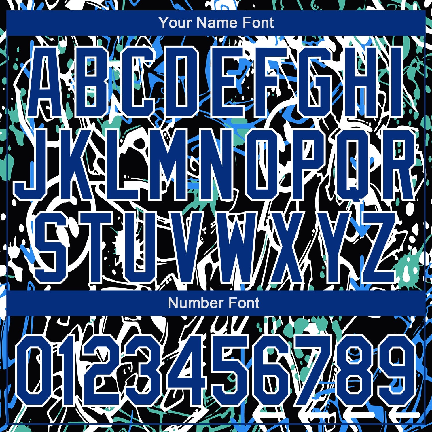 Custom Graffiti Pattern Royal-White Abstract Grunge Art 3D Bomber Full-Snap Varsity Letterman Jacket view 7