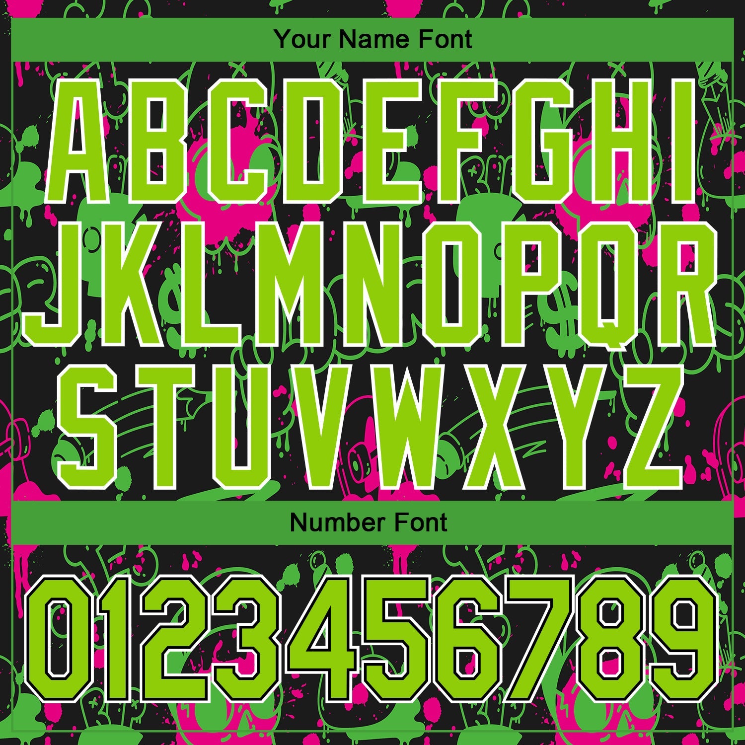Custom Graffiti Pattern Neon Green-Black Abstract Grunge Art 3D Bomber Full-Snap Varsity Letterman Jacket view 7