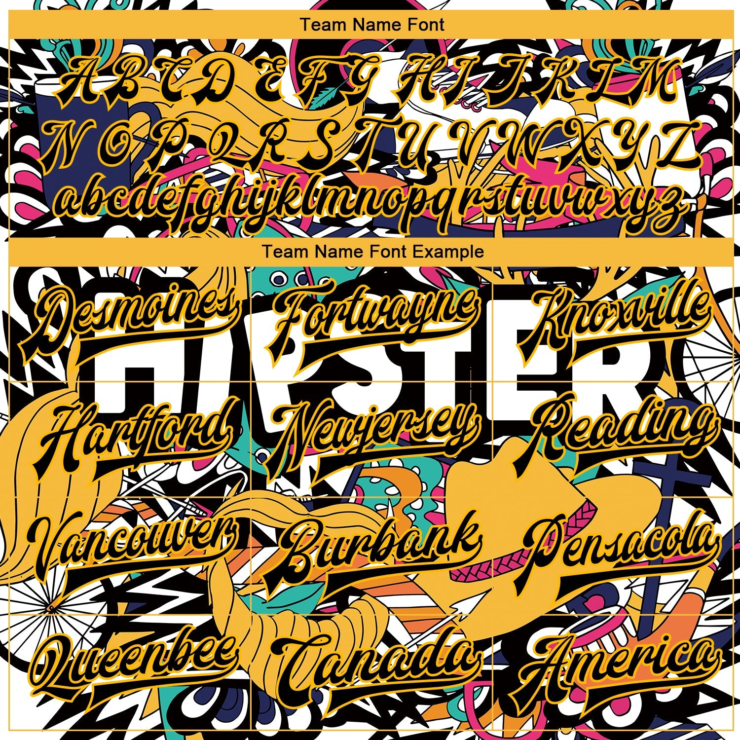 Custom Graffiti Pattern Black-Gold Hipster Lifestyle 3D Bomber Full-Snap Varsity Letterman Jacket view 6
