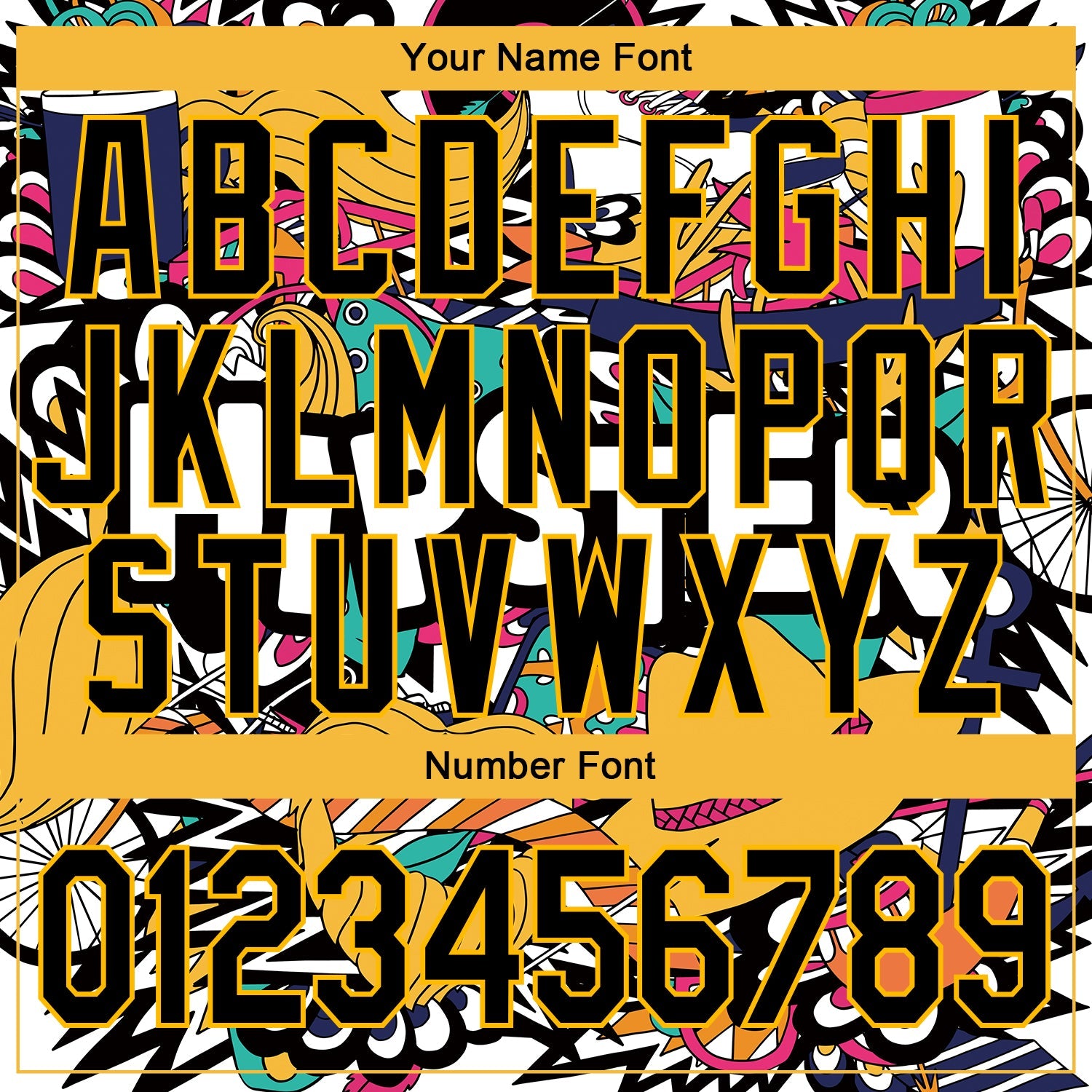 Custom Graffiti Pattern Black-Gold Hipster Lifestyle 3D Bomber Full-Snap Varsity Letterman Jacket view 7
