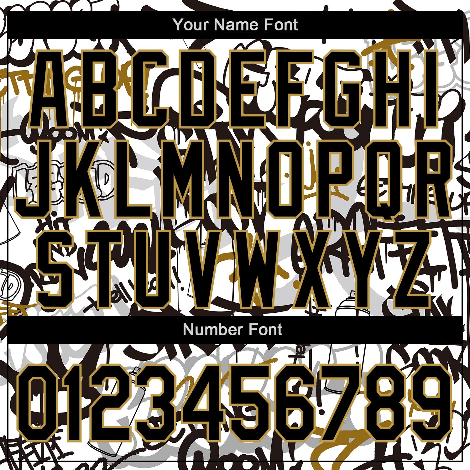 Custom Graffiti Pattern Black-Old Gold Grunge Urban Street Art 3D Bomber Full-Snap Varsity Letterman Jacket view 7