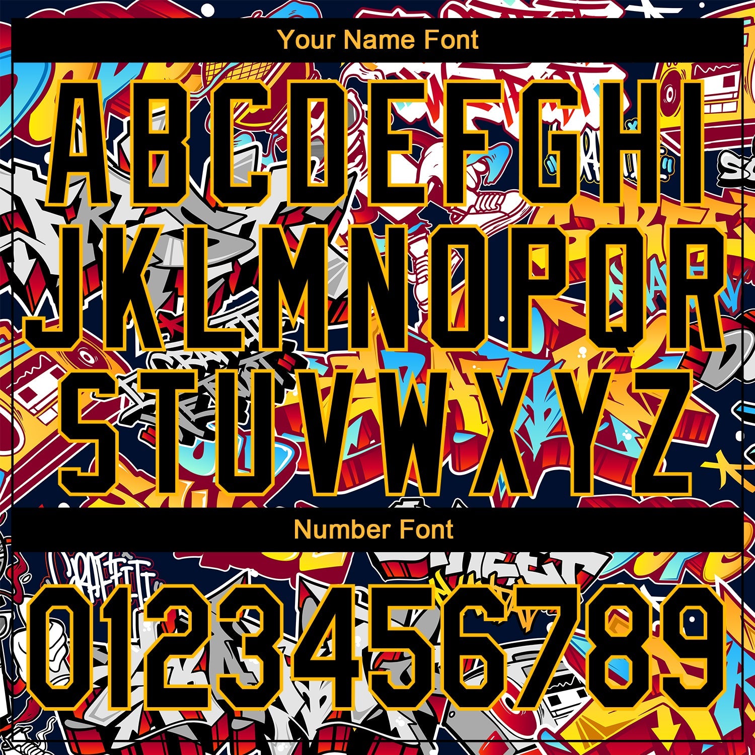 Custom Graffiti Pattern Black-Gold Grunge Urban Street Art 3D Bomber Full-Snap Varsity Letterman Jacket view 7