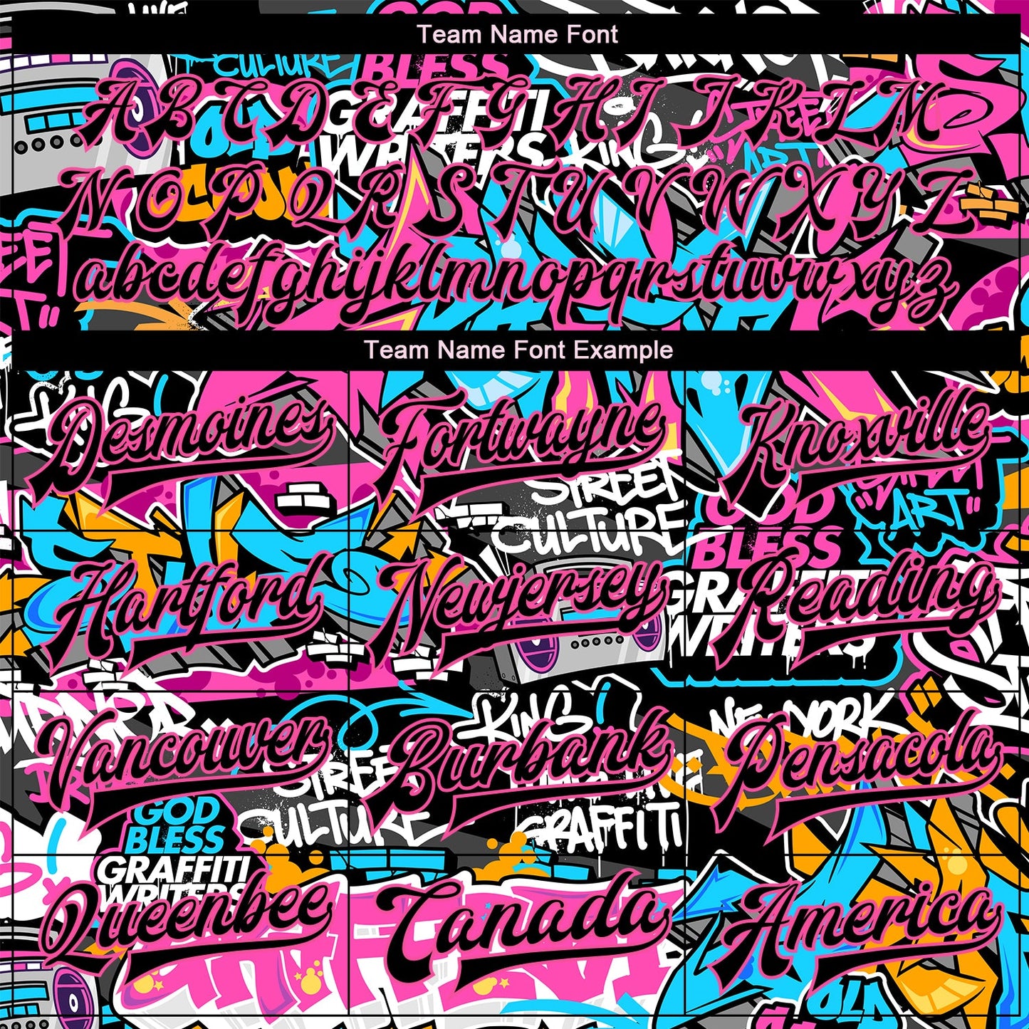 Custom Graffiti Pattern Black Pink Grunge Urban Street Art 3D Bomber Full-Snap Varsity Letterman Jacket view 6