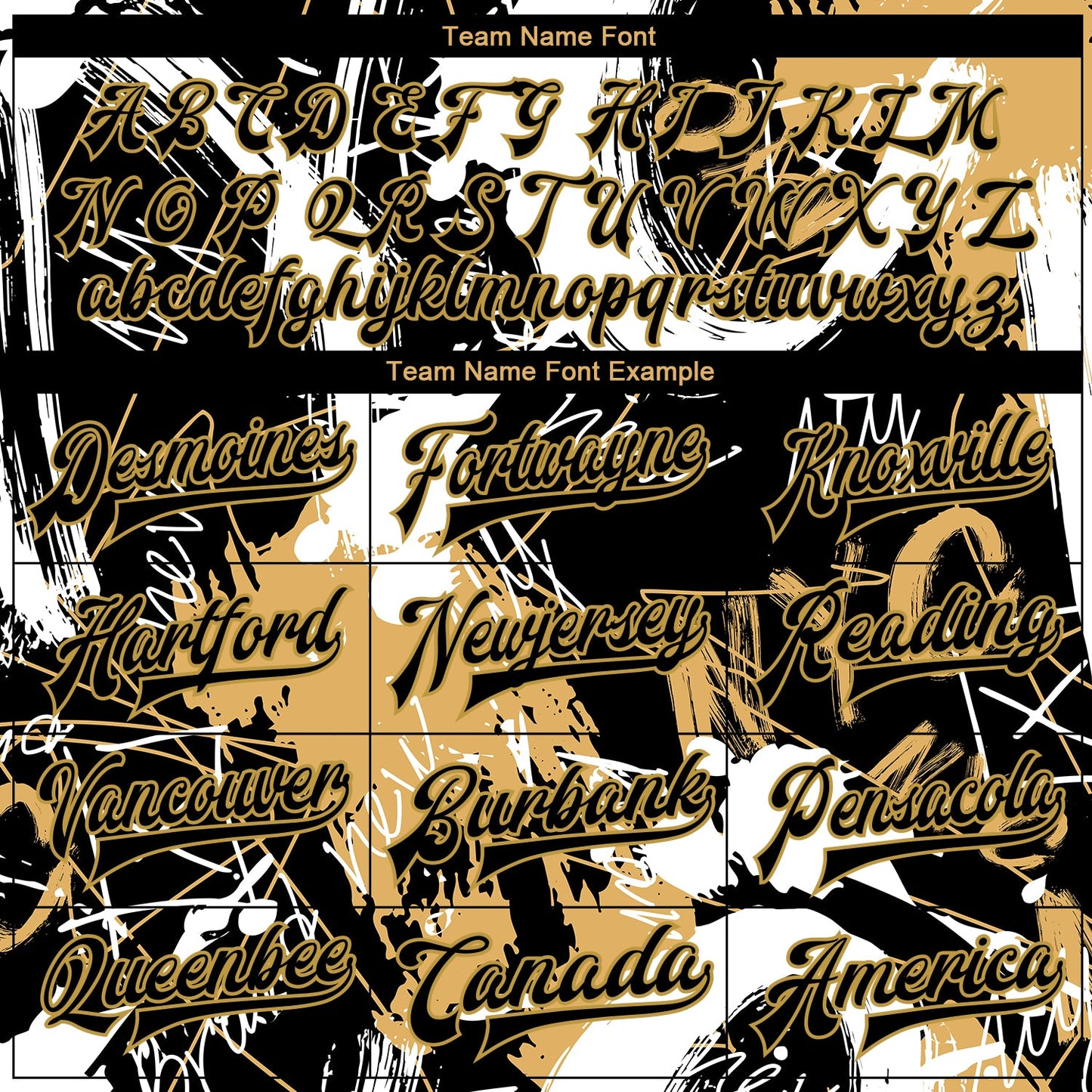 Custom Graffiti Pattern Black-Old Gold Grunge Art 3D Bomber Full-Snap Varsity Letterman Jacket view 6