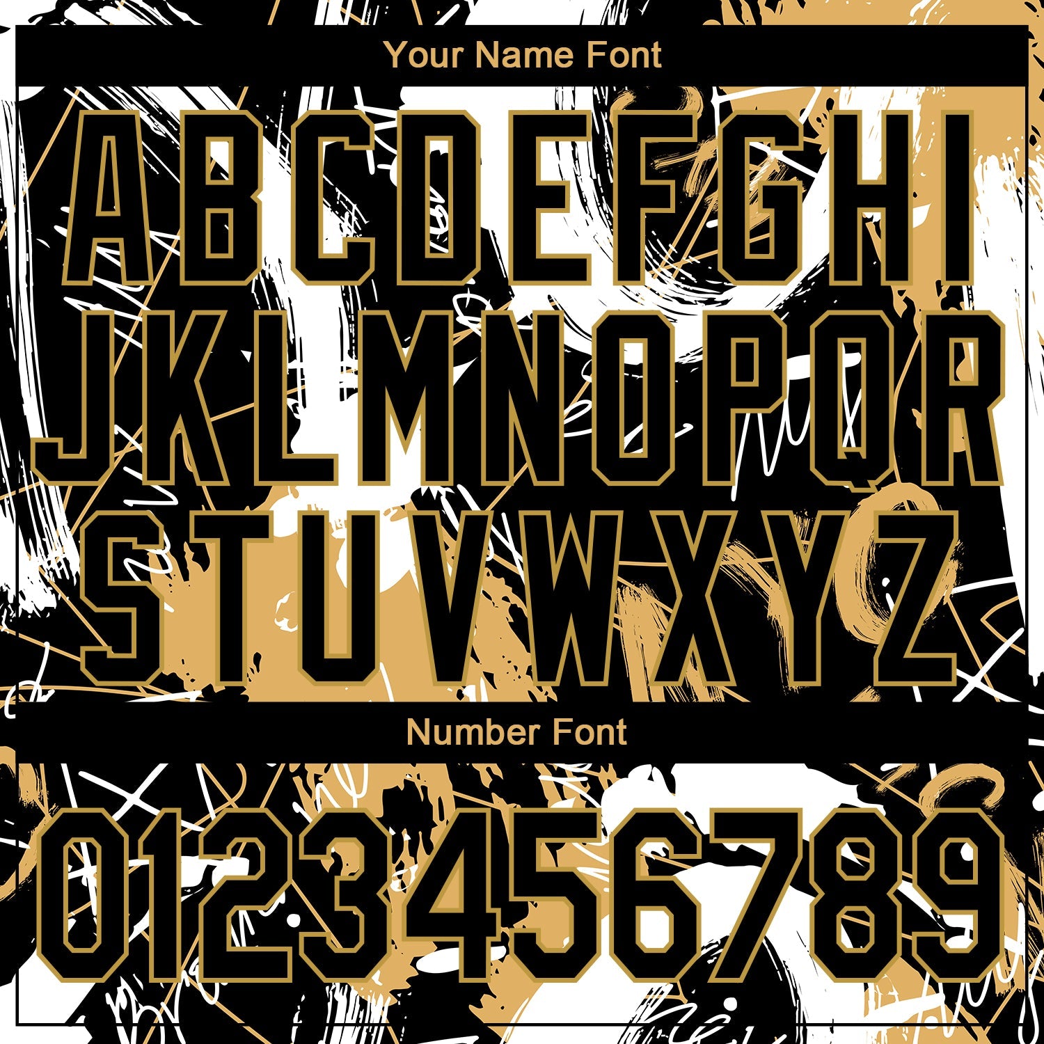 Custom Graffiti Pattern Black-Old Gold Grunge Art 3D Bomber Full-Snap Varsity Letterman Jacket view 7