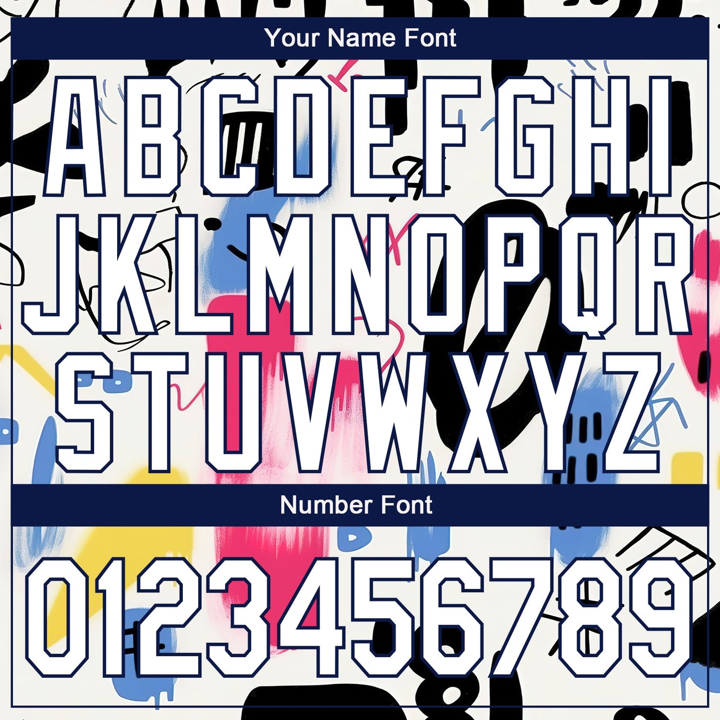 Custom Graffiti Pattern White-Royal Grunge Art 3D Bomber Full-Snap Varsity Letterman Jacket view 7