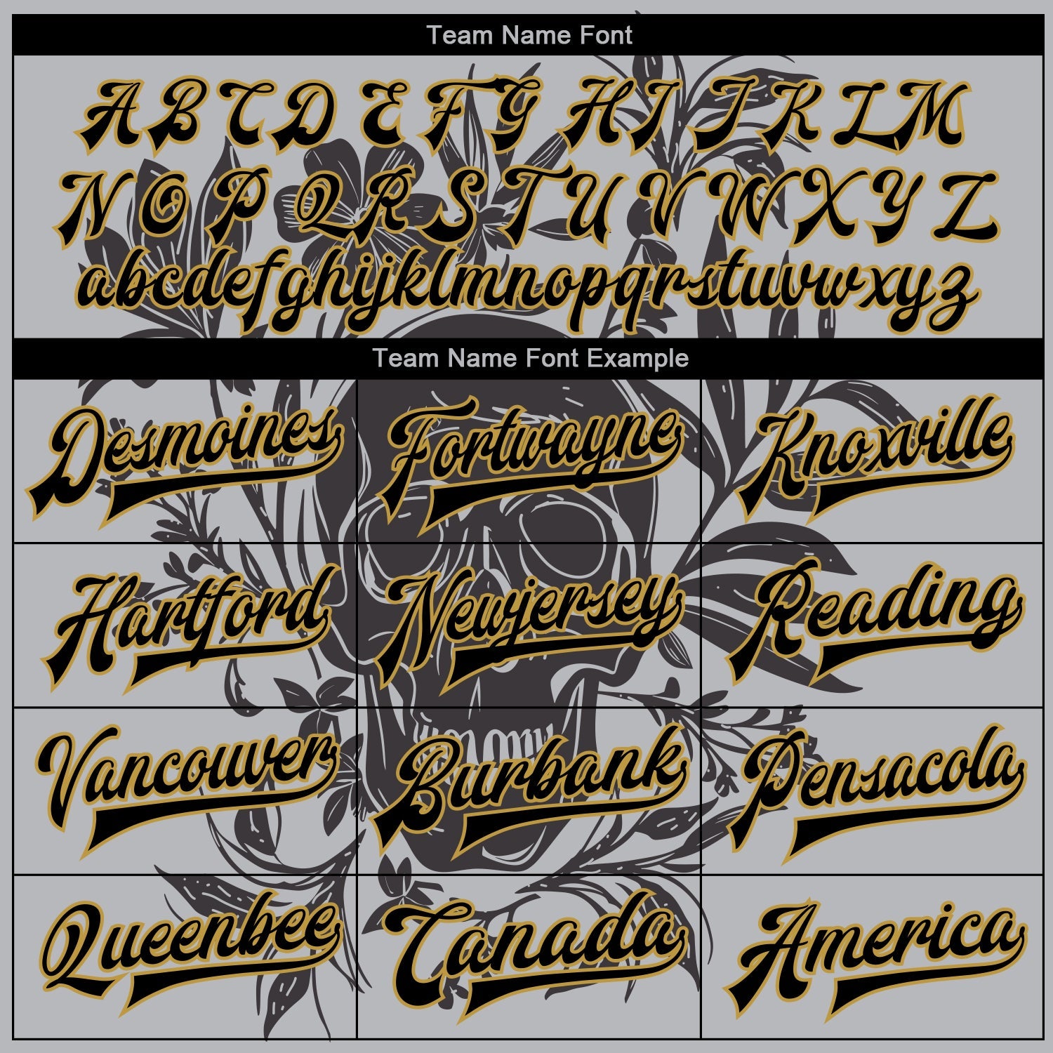 Custom Gray Black-Old Gold Skull With Flowers 3D Bomber Full-Snap Varsity Letterman Two Tone Jacket view 6