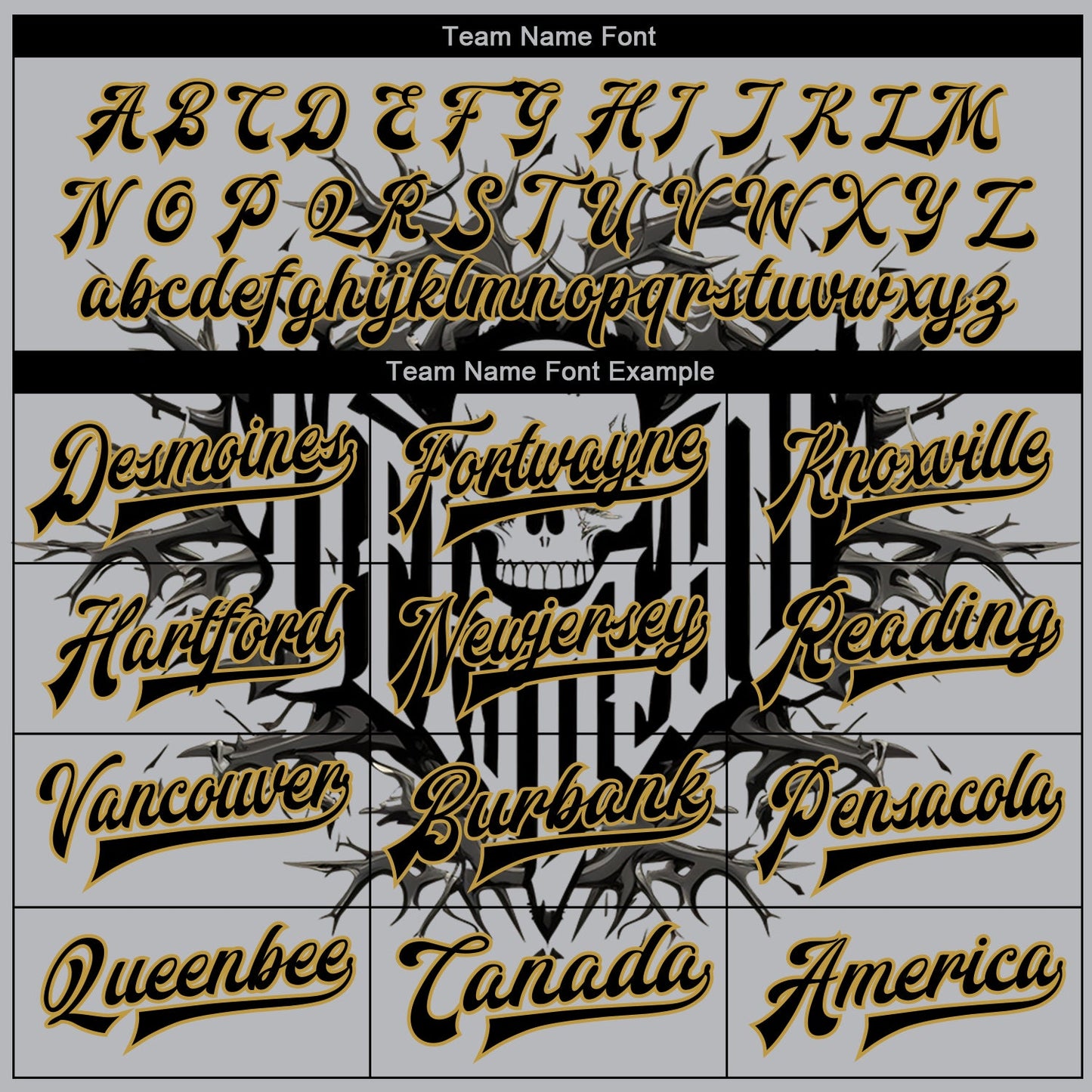 Custom Gray Black-Old Gold Skull With Thorns 3D Bomber Full-Snap Varsity Letterman Two Tone Jacket view 6