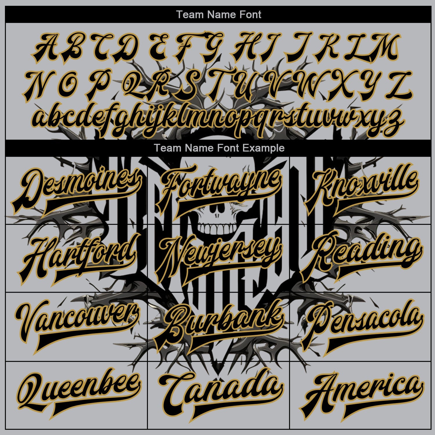 Custom Gray Black-Old Gold Skull With Thorns 3D Bomber Full-Snap Varsity Letterman Two Tone Jacket view 6