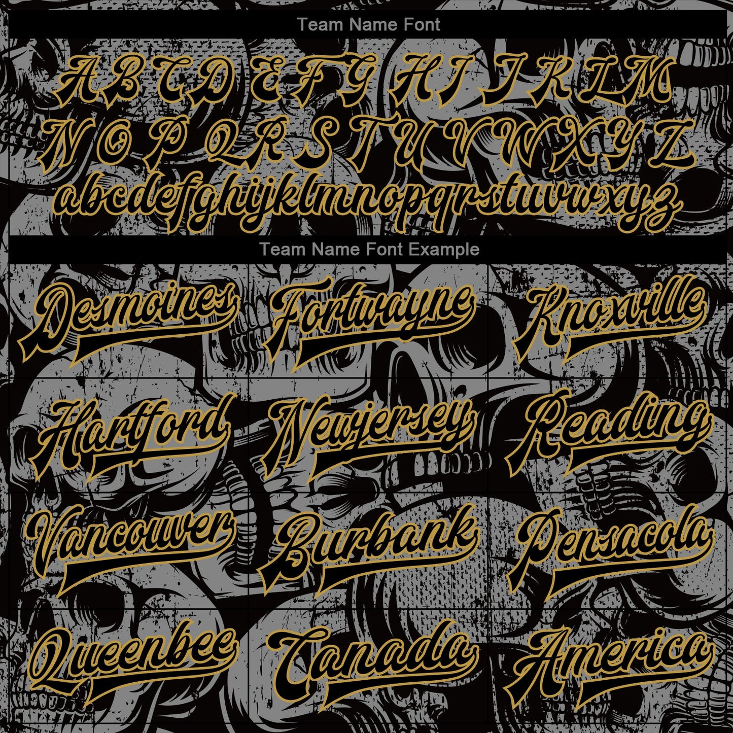 Custom Black Old Gold Skull Fashion 3D Bomber Full-Snap Varsity Letterman Jacket view 6