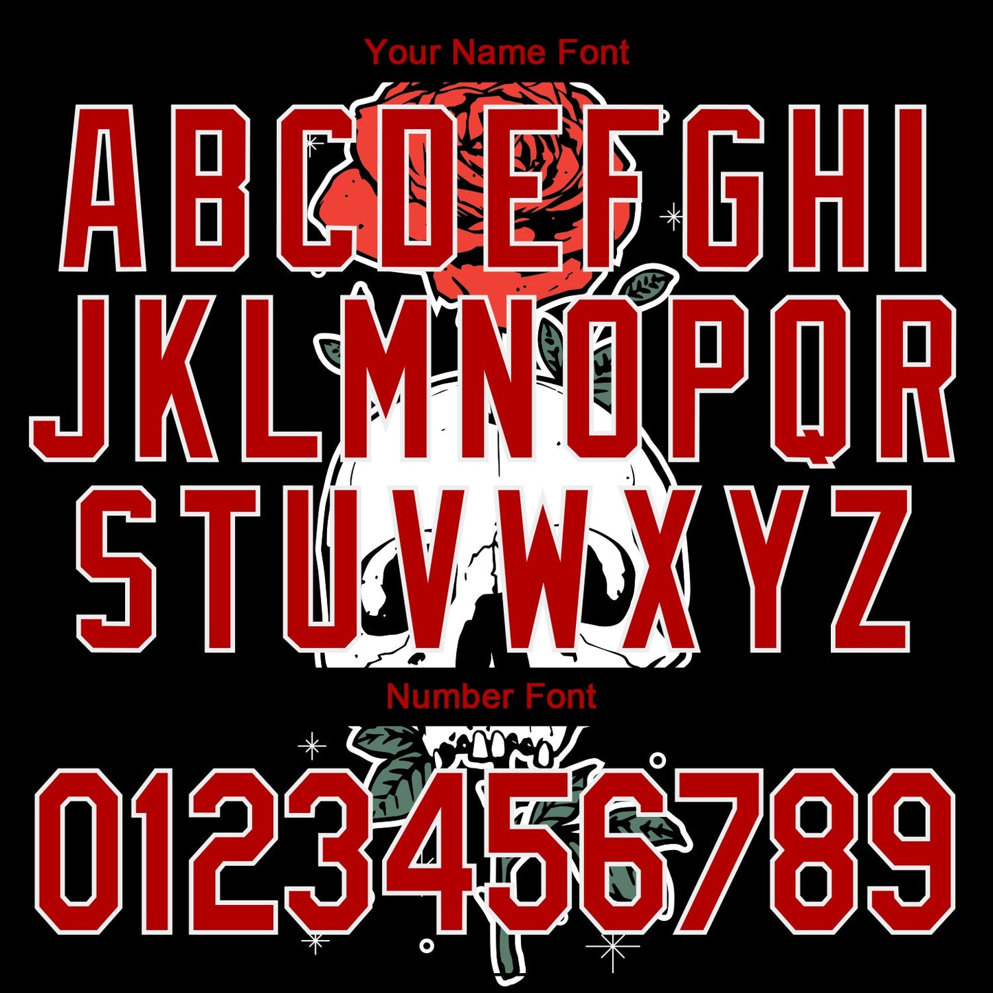 Custom Black Red-White Skull With Flower 3D Bomber Full-Snap Varsity Letterman Jacket view 7