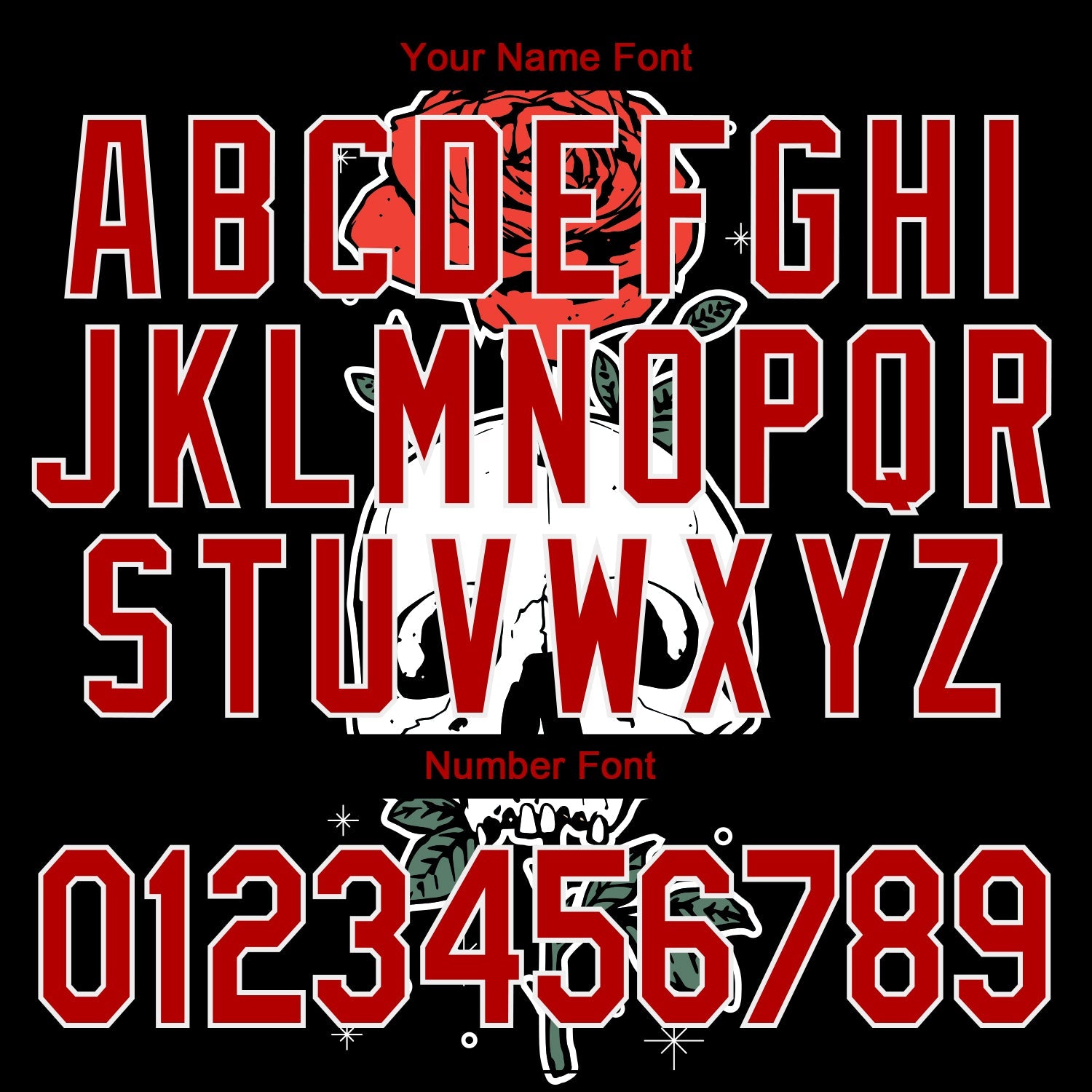 Custom Black Red-White Skull With Flower 3D Bomber Full-Snap Varsity Letterman Jacket view 7