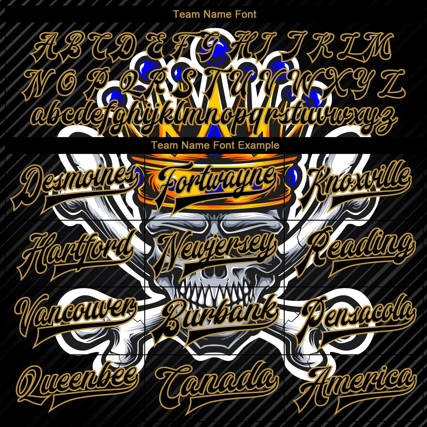 Custom Black Old Gold Skull With Gold Crown And Crossing Bones 3D Bomber Full-Snap Varsity Letterman Jacket view 6
